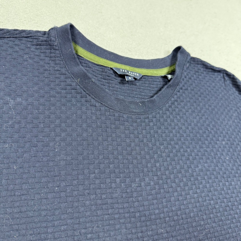 Ted Baker London Mens Navy Blue Textured Waffle Knit Cotton T-Shirt Size 5 XL
